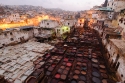 Traditional tannery  in the medina of Fez, Morocco, with the tint wells